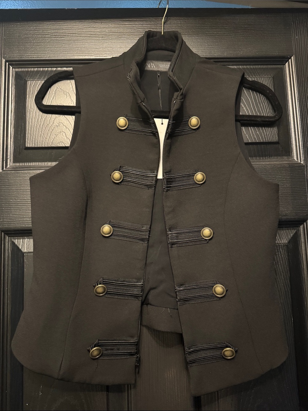Zara Black Military-Inspired Women's Vest with Brass Buttons